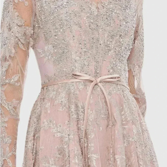 MAC DUGGAL Embellished Bow Belt Illusion Long Sleeve A Line Dress Style 20337 - Picture 3 of 7